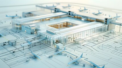 Detailed 3D Model of Expansive Airport Terminal with Highlighted Stores and Amenities