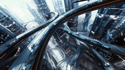 Interwoven Urban Landscape of Futuristic Architectural and Converging Roadways
