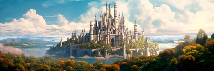 medieval kingdom with a majestic castle and knights in shining armor. Generative AI