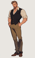 Beautiful anime young man captured from a movie - cinematic portrait
