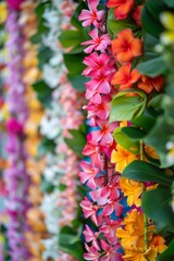 Traditional Hawaiian flower lei garlands representing Lei Day festivities