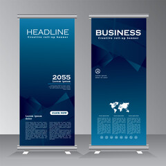 Abastract Blue Roll Up Banner template, vector illustration, polygon background, stand, display, advertisement, flyer design, Vector eps