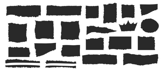 Jagged edge rectangle shapes, frames. Torn paper cut piece collection, isolated grunge border. Ripped strips set vector background illustration