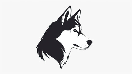 Fototapeta premium Simple, clear, beautiful arts and crafts artisanal stencil print style illustration of Siberian Husky dog isolated, white background. Stencilled graphic design, modern, minimalist, black and white