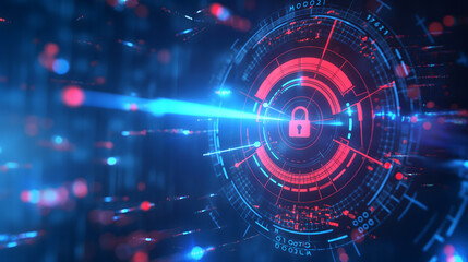 Fototapeta premium Cybersecurity Concept with Digital Lock Symbol on Abstract Network Background