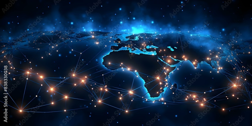 Poster dark background with global network earth connection lines. concept earth connection, global network