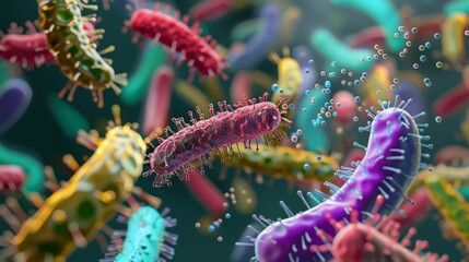 Fototapeta premium 3D illustration of colorful bacteria and germs