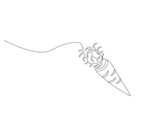 Continuous one line drawing of carrot vegetable. One line drawing illustration of growing carrot plant. Vegetable growing concept continuous line art. Editable outline.