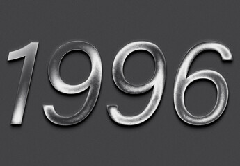 Chrome metal 3D number design of 1996 on grey background.