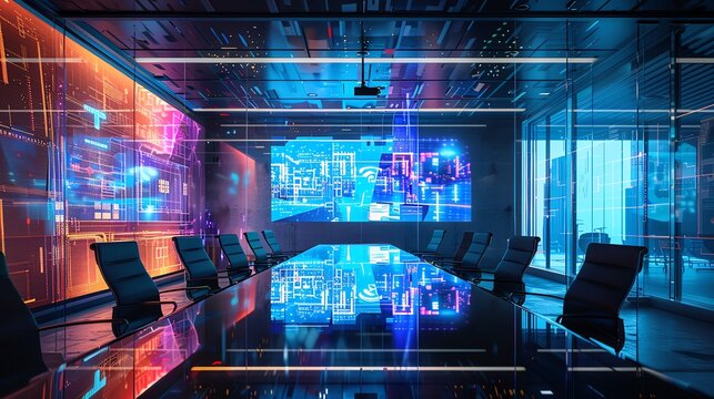 Conference room with teleconferencing setup