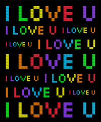 Colorful Blocks. Pixel art style. Colorful and black background.