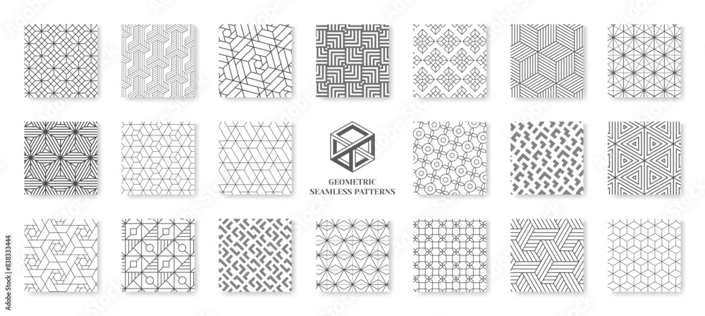 Aufkleber Geometric patterns. Modern background design or ornamental fabric tile. Abstract texture. Line decorative grid. Graphic seamless print. Hexagon shapes. Vector repeated backgrounds set