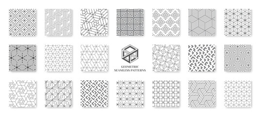 Geometric patterns. Modern background design or ornamental fabric tile. Abstract texture. Line decorative grid. Graphic seamless print. Hexagon shapes. Vector repeated backgrounds set