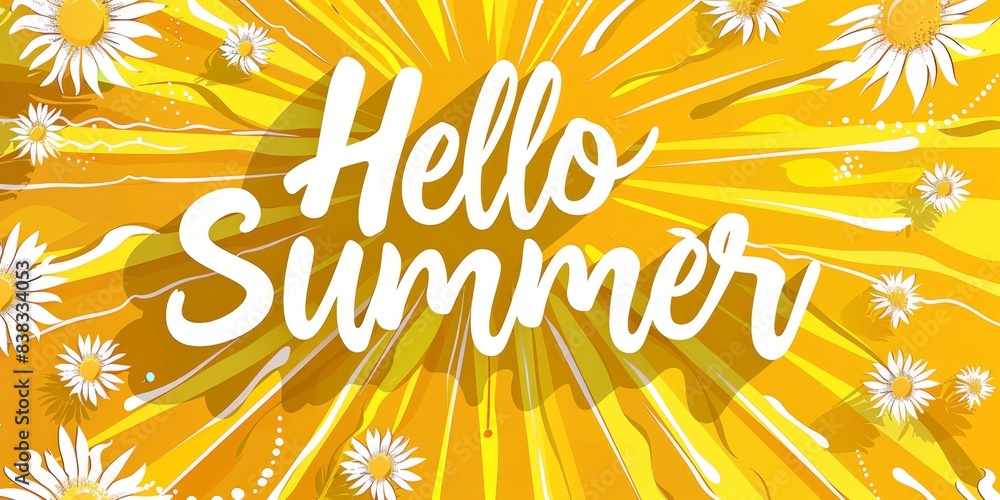 Aufkleber white and yellow background with sun rays, summer theme 
