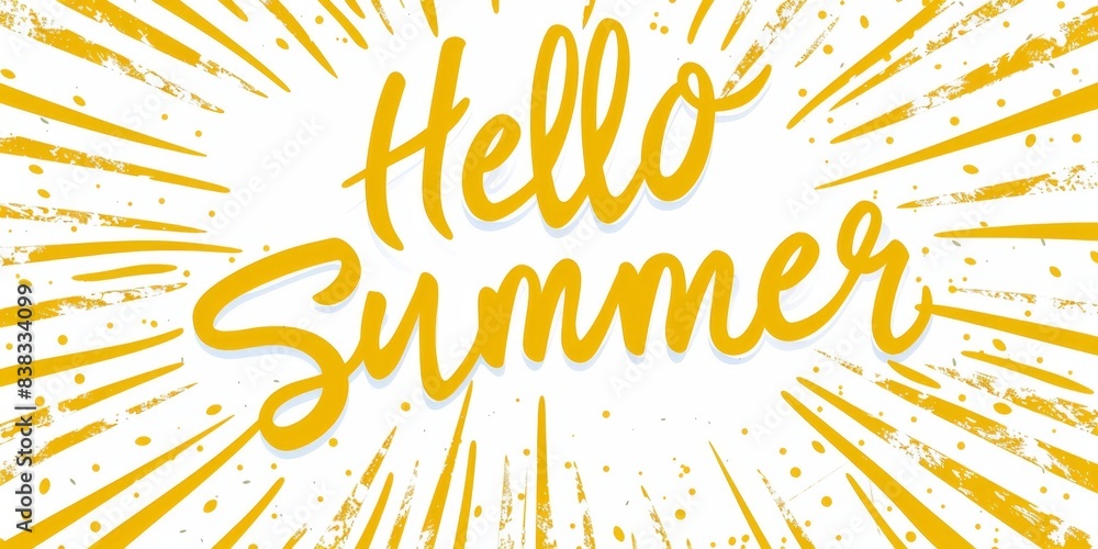 Poster white and yellow vector background with rays of the sun, text 