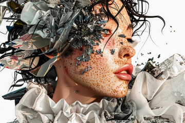 Digital and organic elements blend in a futuristic portrait of a woman with an innovative style