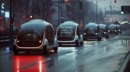 Fototapeta premium fleet of autonomous vehicles in smart city transportation network