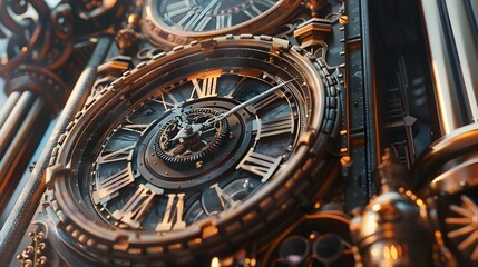 Obraz premium Ornate Steampunk-Inspired Clock Tower with Intricately Detailed Gears and Mechanisms