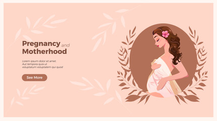Pregnancy landing page concept minimalism design for information. Woman silhouette line style. Health management, assisted reproductive technology. Concept for medical clinic, hero image, banner, web