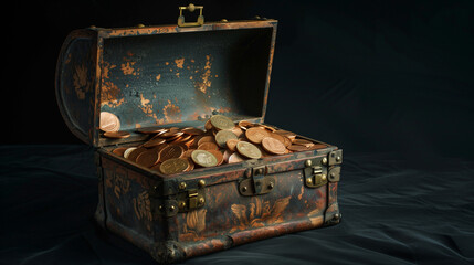 open ancient treasure chest with coins