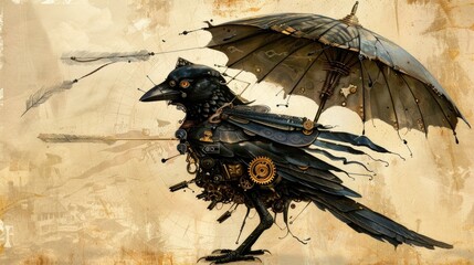 Naklejka premium Steampunk Umbrellabird