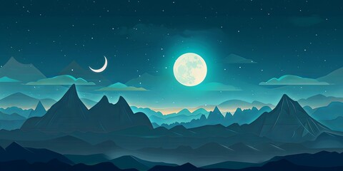 Obraz premium Night sky with full moon, flat design front view theme night animation vivid