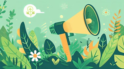 Green marketing campaign flat design front view eco-awareness advertising theme cartoon drawing Analogous Color Scheme