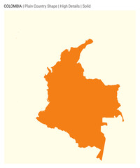 Colombia plain country map. High Details. Solid style. Shape of Colombia. Vector illustration.