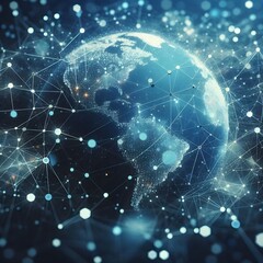 Abstract Network Connections with Blue-Toned Dots and Lines