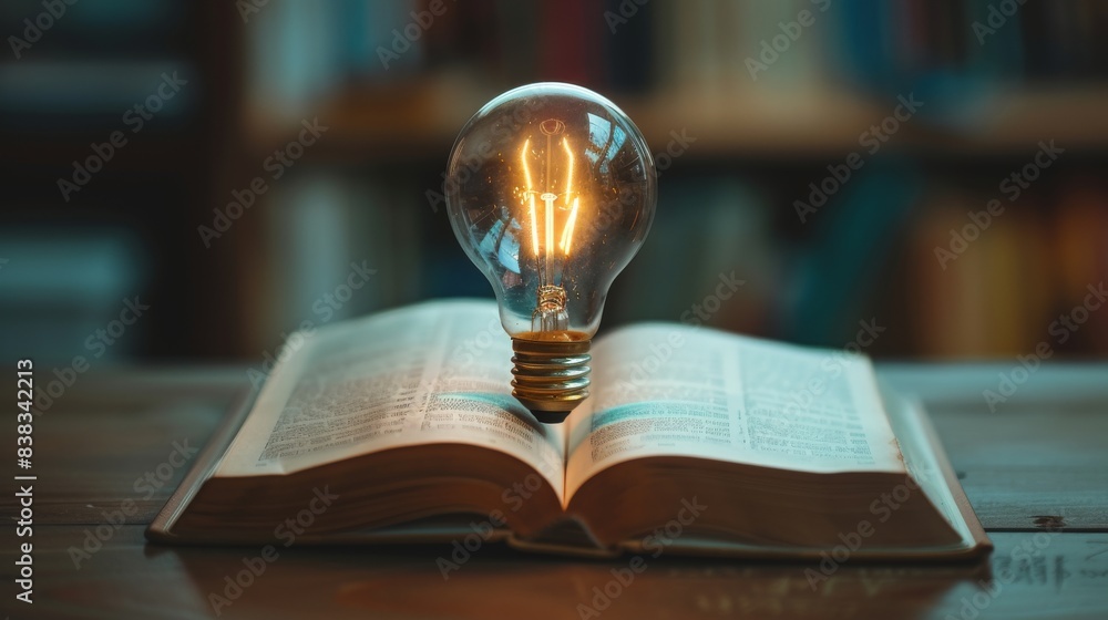 Aufkleber an open book on a library vintage background showing the dynamic power of learning concept