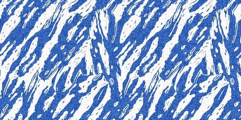 Whimsical seaweed kelp coastal electric blue beach pattern. Batik screen block print cloth effect. Playful kelp coral tropical summer background. Modern scandi underwater plant seamless design.