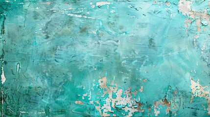 Close up view of turquoise grunge background. Turquoise colored wall texture