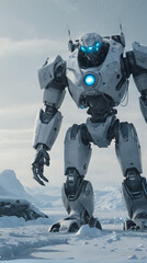 a robot that is standing in the snow