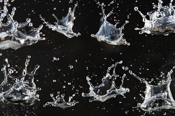 Stock image. High resolution water splashes collection, isolated on black background.