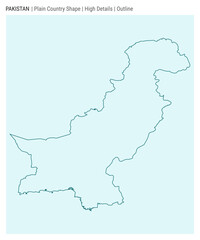 Pakistan plain country map. High details. Outline style. Shape of Pakistan. Vector illustration.