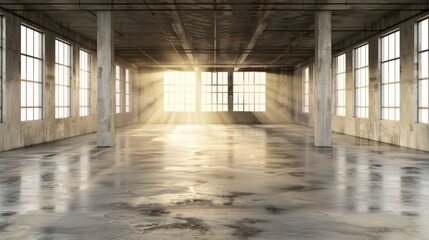 Fototapeta premium Sunlight streaming through windows in spacious empty loft