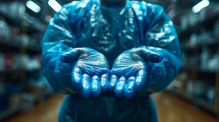 Sterile Hands in Protective Blue Gloves Inside a Modern Medical Facility.