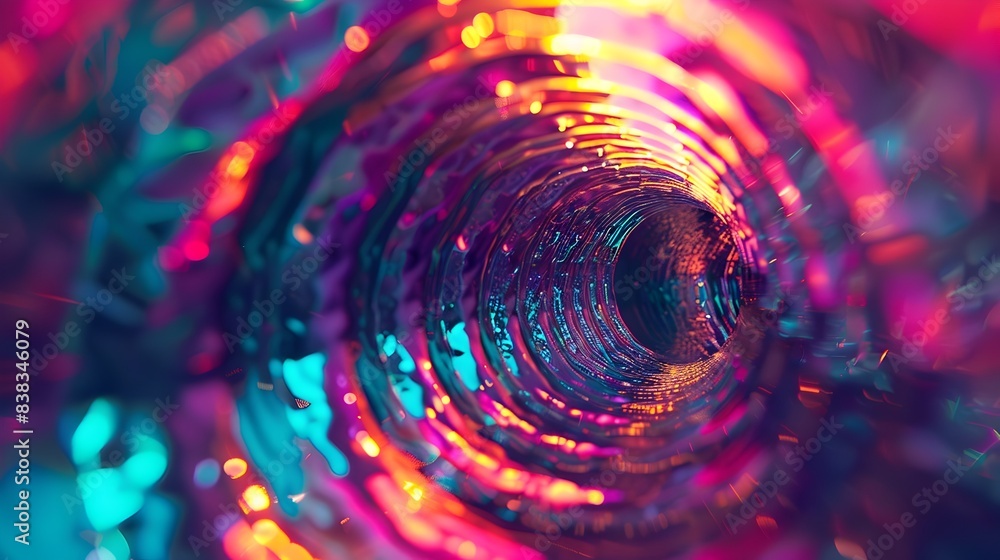 Poster vibrant wormhole journey with dynamic shapes and mesmerizing colors