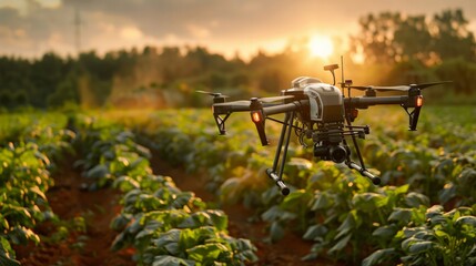 Naklejka premium Modern Agricultural Techniques: Create a scene of modern agricultural techniques with smart farming equipment, sustainable practices,