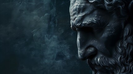 Close Up of a Stone Sculpture of a Mans Face With a Beard. Generative AI