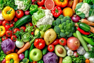 Colorful array of fresh fruits and vegetables in a vibrant display