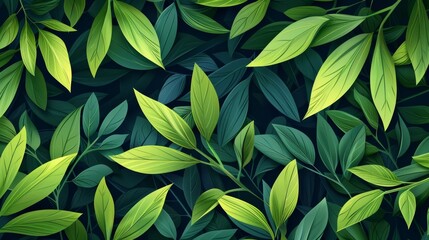 Obraz premium Lush green leaves forming a vibrant natural background, perfect for eco-friendly designs, nature themes, and botanical projects.