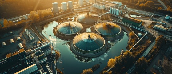 Green Energy, Ecology Concept : Bioenergy plant converts organic waste to biogas reducing greenhouse gas emissions