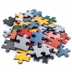 Obraz premium Solving the Puzzle - Isolated Jigsaw Pieces on White Background