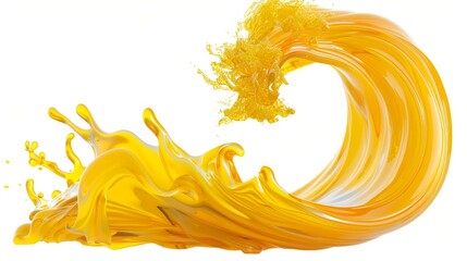 Vivid Yellow Liquid Splash on White Background, Generative AI