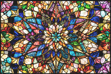 Flower stained glass window : AI Generative, not upscale