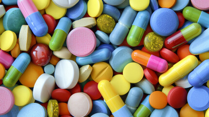 Colorful assortment of medication pills and capsules