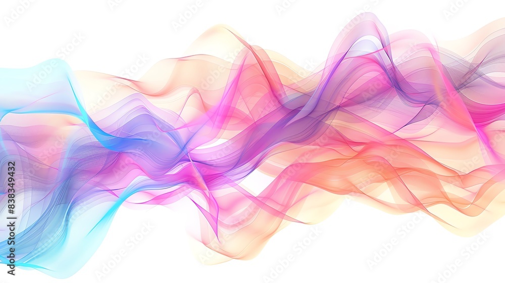 Poster abstract colorful flowing waves on white background. vibrant gradient ribbons creating a dynamic and