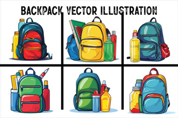 Fototapeta premium School backpack or kids schoolbag Vector illustration. Backpack Vector Illustration. Kids Backpack Vector.
