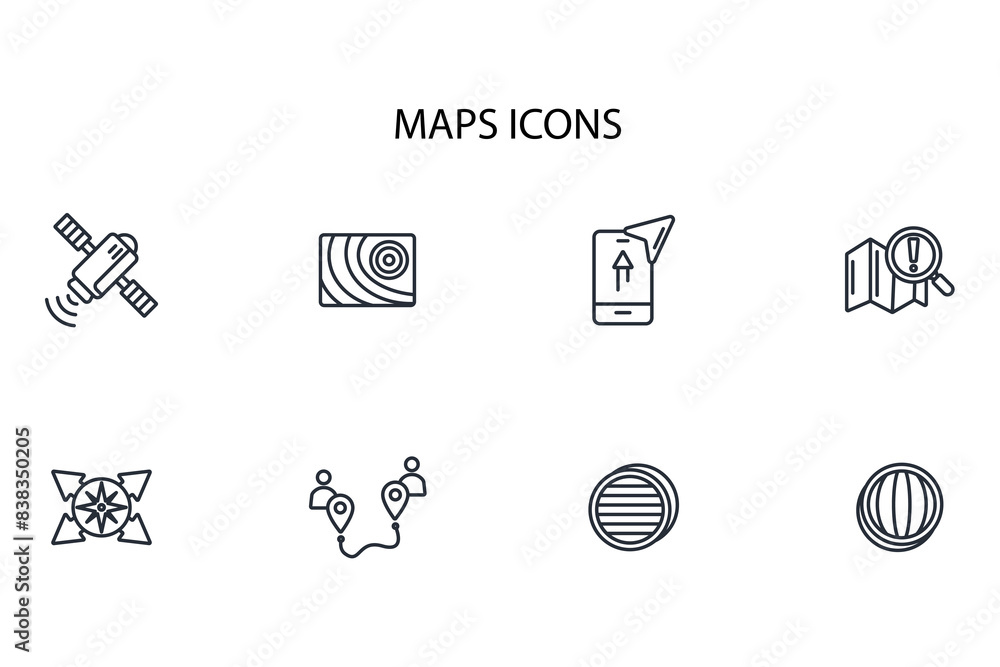 Poster map icon set.vector.editable stroke.linear style sign for use web design,logo.symbol illustration.